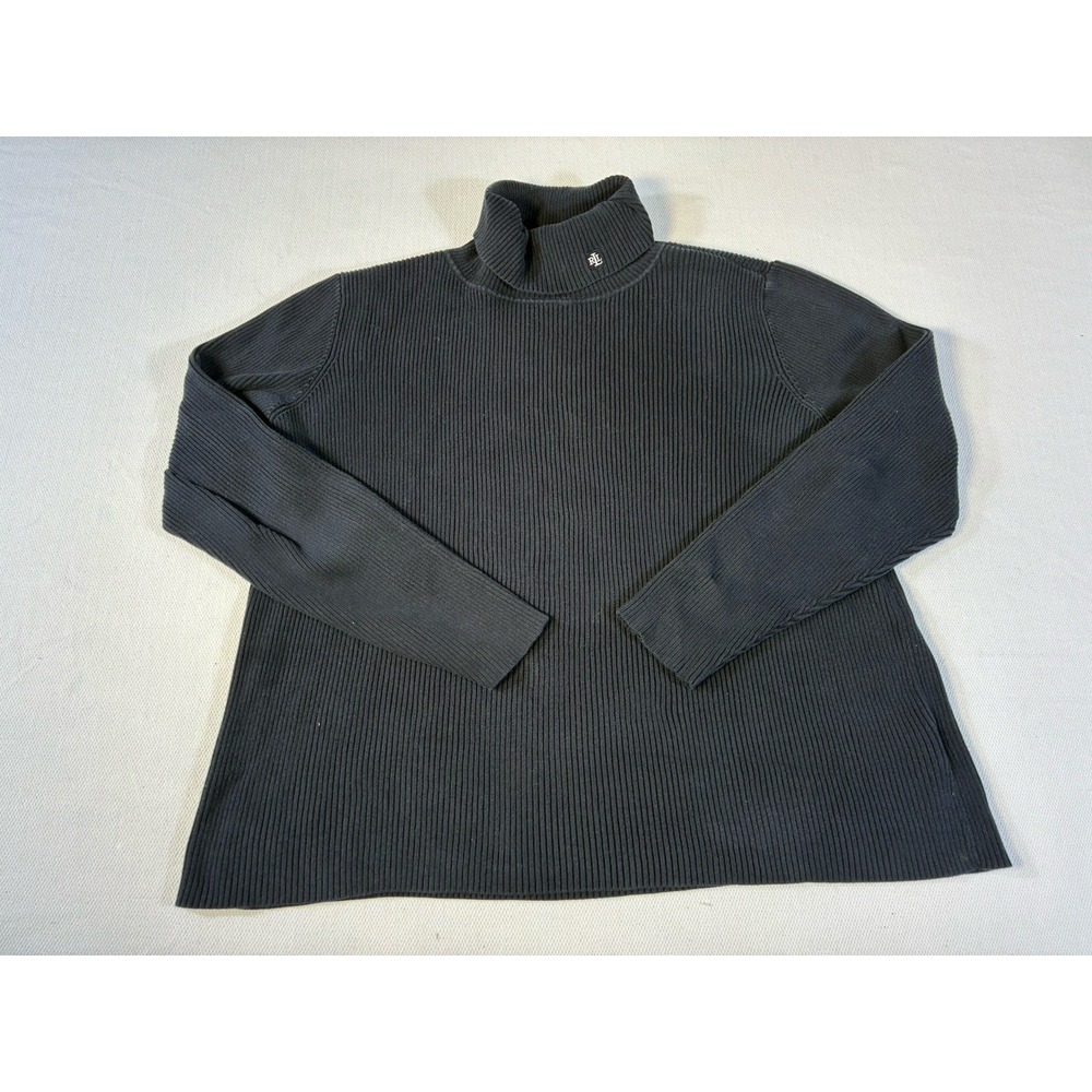 Lauren Ralph Lauren Ribbed‎ Turtleneck Sweater Black Missing Size Tag Med/Large